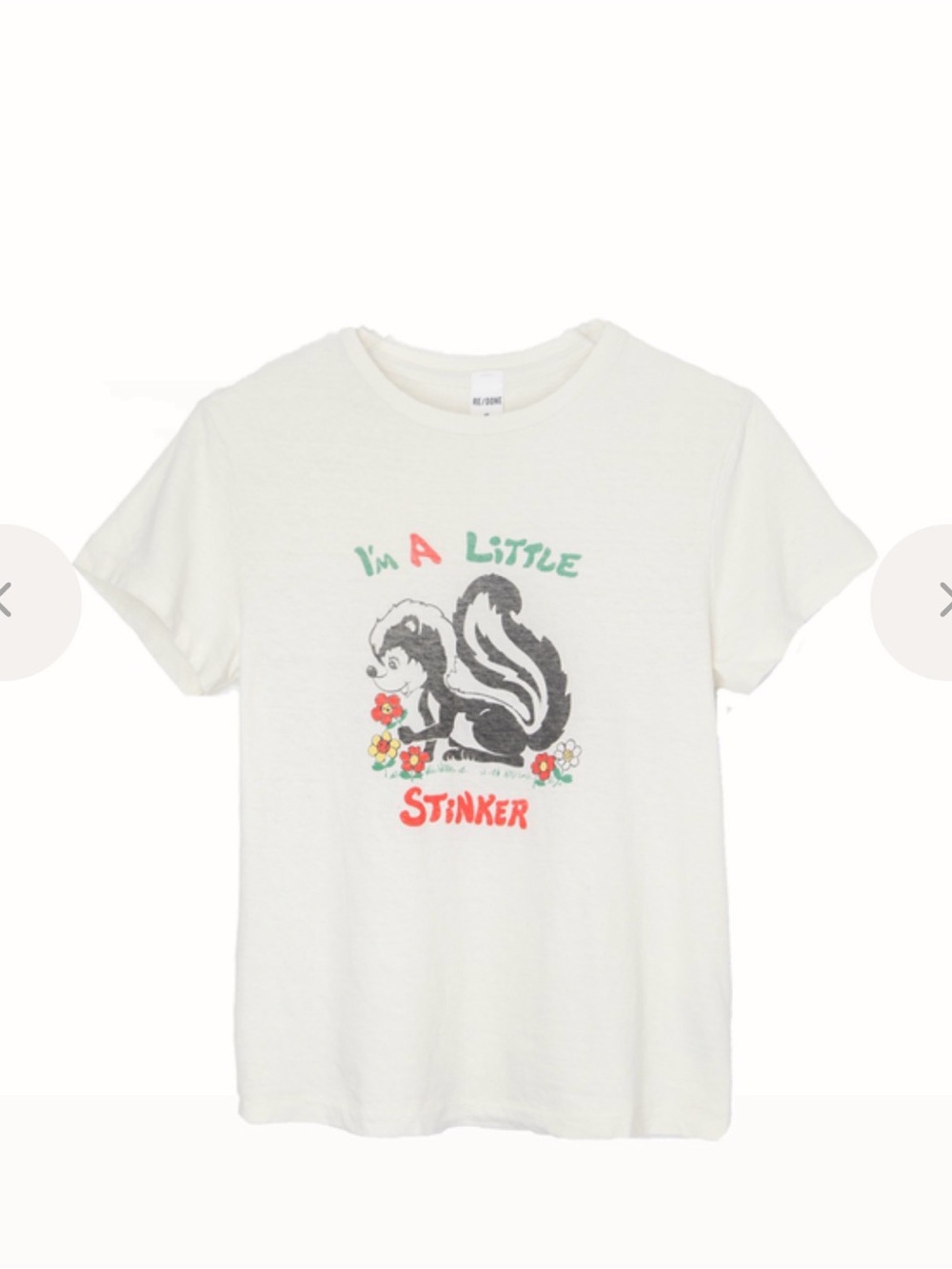 Re/Done Cream Short Sleeve Tee with Skunk Graphic